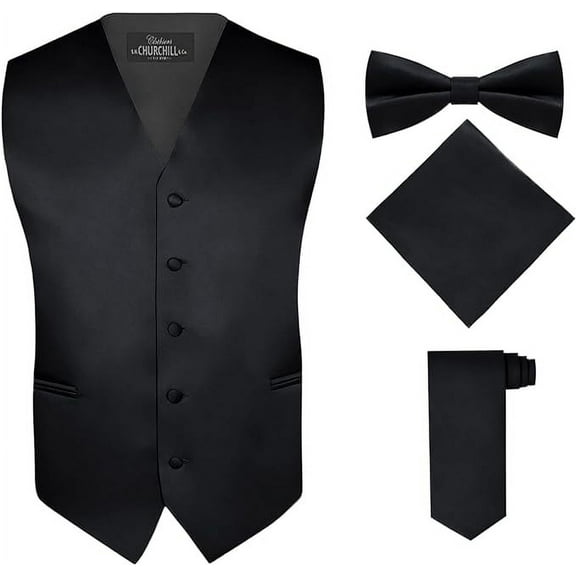 S.H. Churchill & Co. Men's 4 Piece Vest Set, with Bow Tie, Neck Tie, and Pocket Square