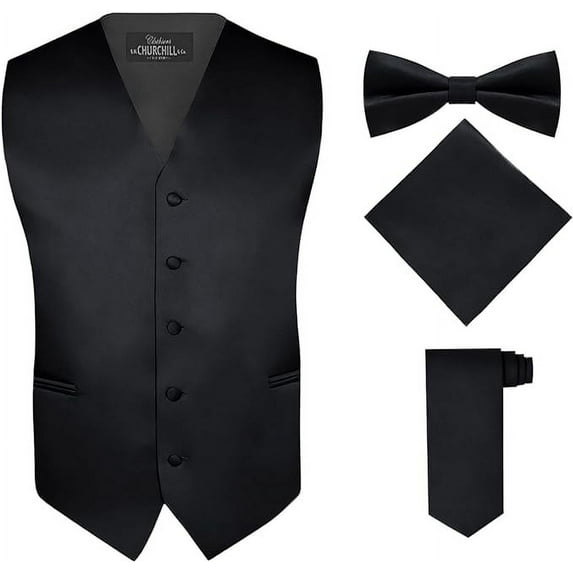 S.H. Churchill & Co. Men's 4 Piece Vest Set, with Bow Tie, Neck Tie, and Pocket Square