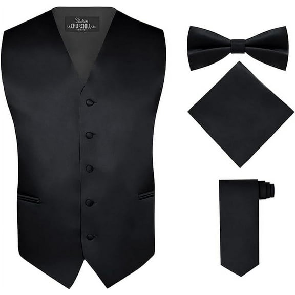 S.H. Churchill & Co. Men's 4 Piece Vest Set, with Bow Tie, Neck Tie, and Pocket Square