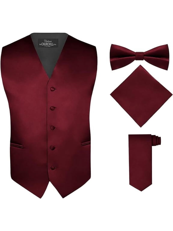 Men's 4 Piece Vest Set, with Bow Tie, Neck Tie, and Pocket Square