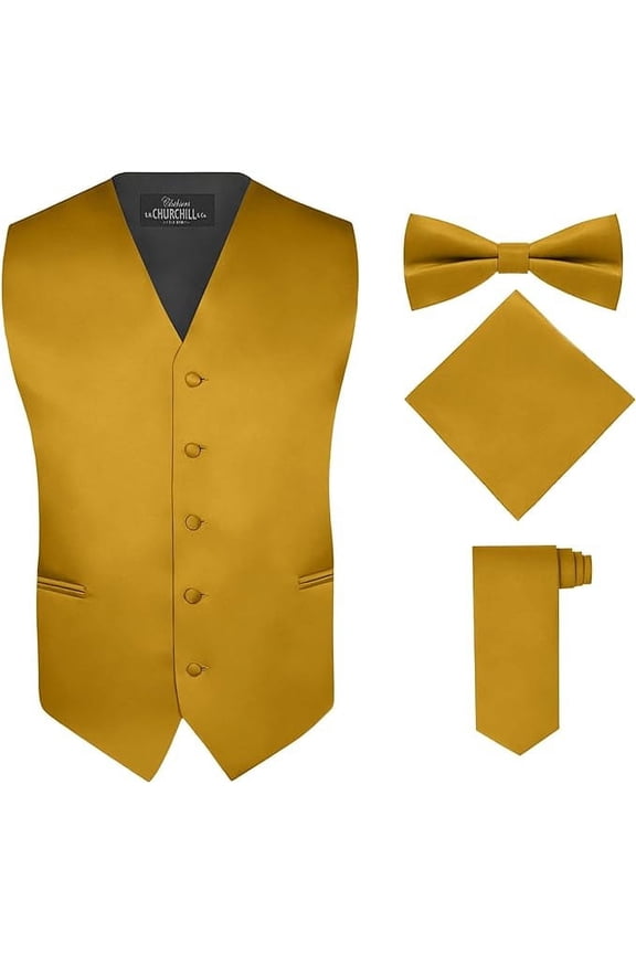 Men's 4 Piece Vest Set, with Bow Tie, Neck Tie, and Pocket Square