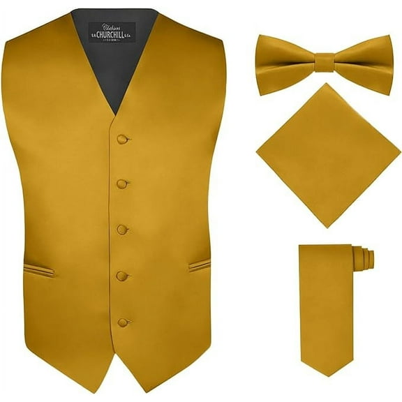 S.H. Churchill & Co. Men's 4 Piece Vest Set, with Bow Tie, Neck Tie, and Pocket Square