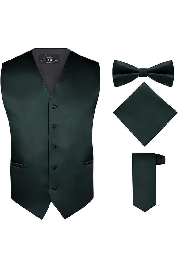 Men's 4 Piece Vest Set, with Bow Tie, Neck Tie, and Pocket Square