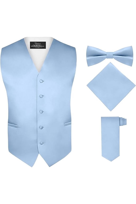 Men's 4 Piece Vest Set, with Bow Tie, Neck Tie, and Pocket Square