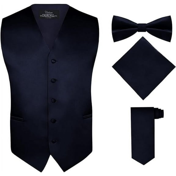S.H. Churchill & Co. Men's 4 Piece Vest Set, with Bow Tie, Neck Tie, and Pocket Square