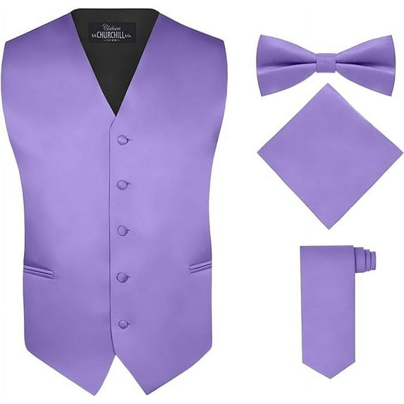 S.H. Churchill & Co. Men's 4 Piece Vest Set, with Bow Tie, Neck Tie, and Pocket Square