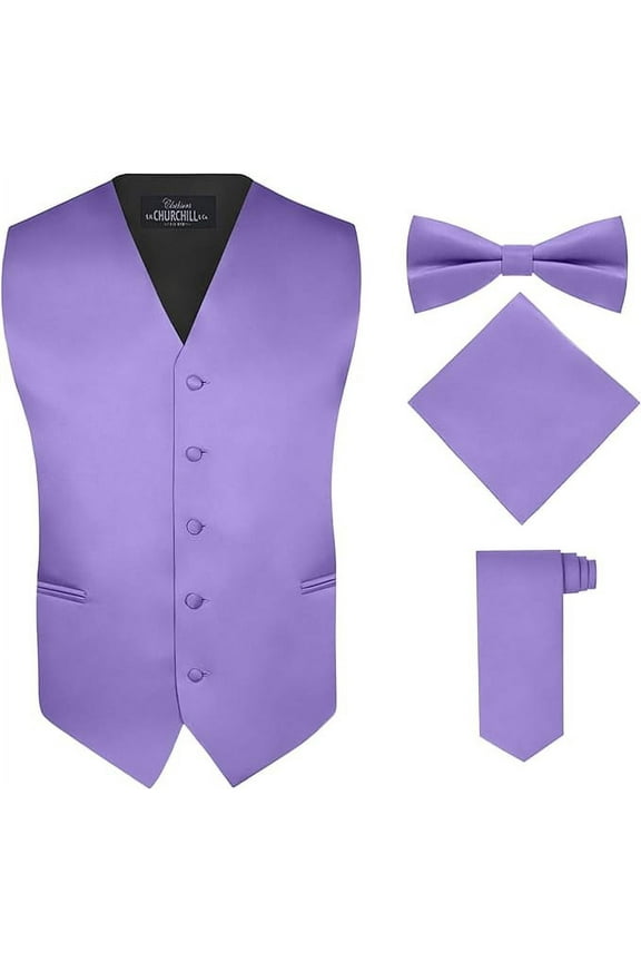 Men's 4 Piece Vest Set, with Bow Tie, Neck Tie, and Pocket Square