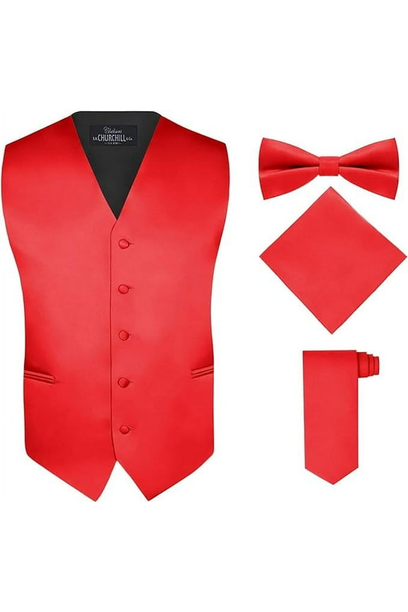 Men's 4 Piece Vest Set, with Bow Tie, Neck Tie, and Pocket Square