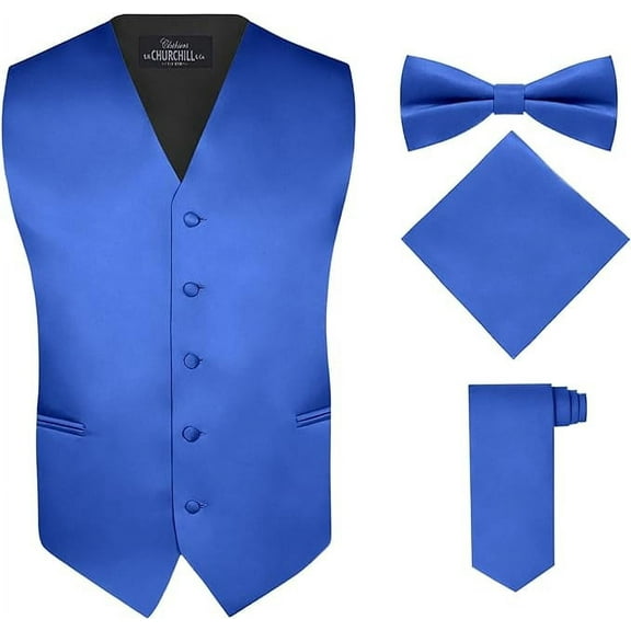 S.H. Churchill & Co. Men's 4 Piece Vest Set, with Bow Tie, Neck Tie, and Pocket Square