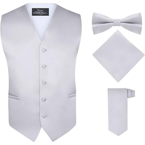 S.H. Churchill & Co. Men's 4 Piece Vest Set, with Bow Tie, Neck Tie, and Pocket Square