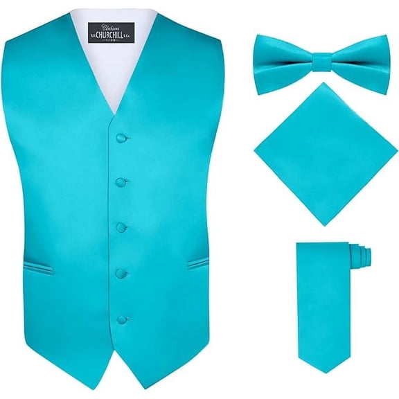 S.H. Churchill & Co. Men's 4 Piece Vest Set, with Bow Tie, Neck Tie, and Pocket Square
