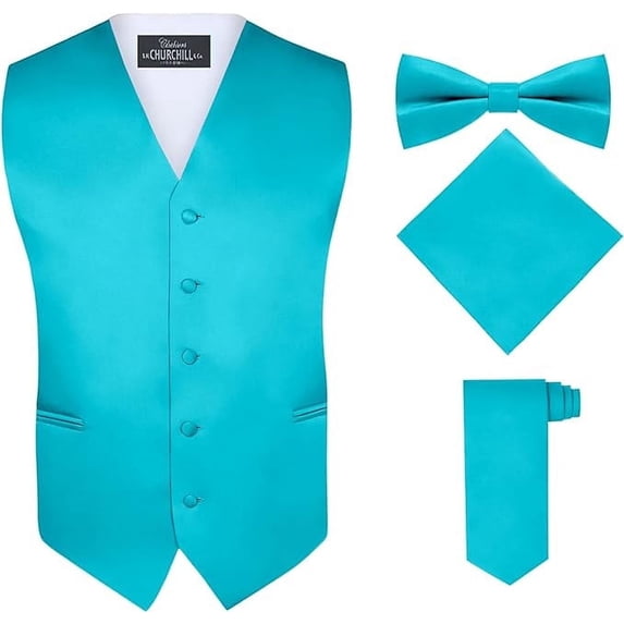 S.H. Churchill & Co. Men's 4 Piece Vest Set, with Bow Tie, Neck Tie, and Pocket Square