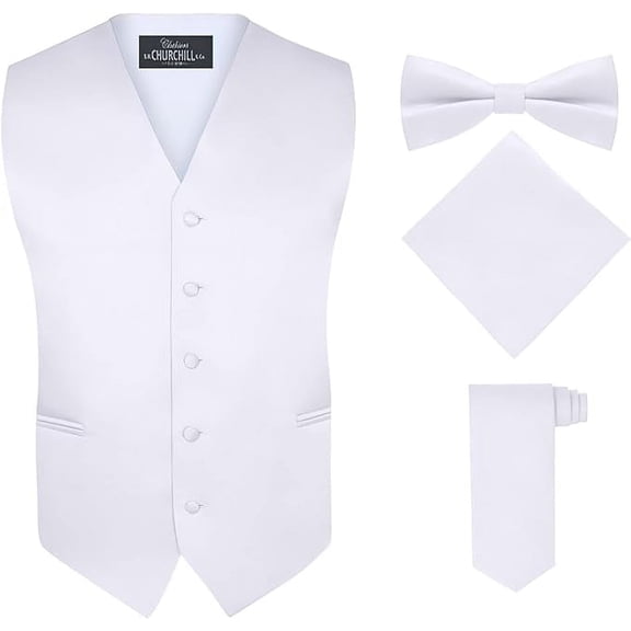 S.H. Churchill & Co. Men's 4 Piece Vest Set, with Bow Tie, Neck Tie, and Pocket Square