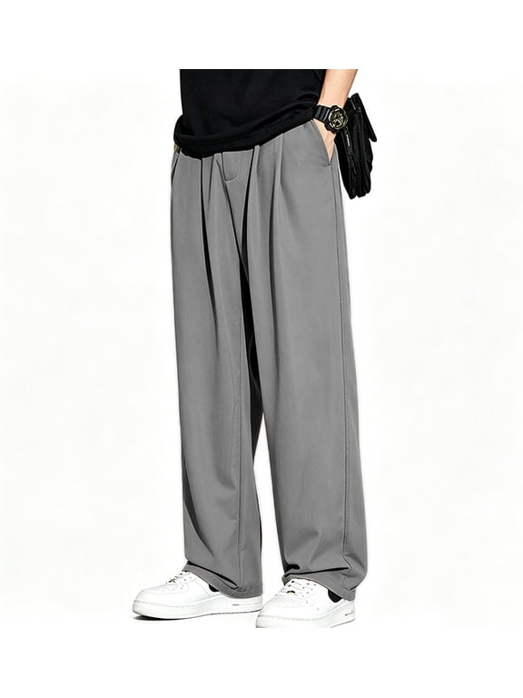Men's 4-Way Stretch Double Pleated Trousers Elastic Activity Waistband S-XL