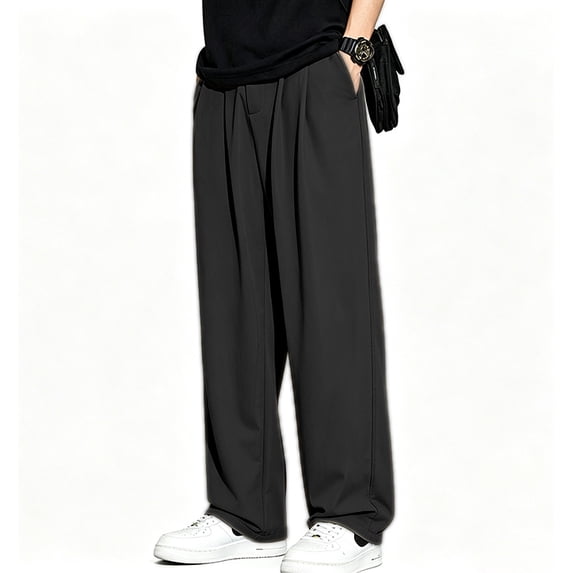 Men's 4-Way Stretch Double Pleated Trousers Elastic Activity Waistband S-XL