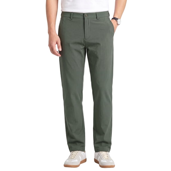 MEILIHUA Men's Regular Fit Casual Work Pants, Stretch Dress Pants with Flex Waist, Flat Front Golf Trousers for Spring Summer