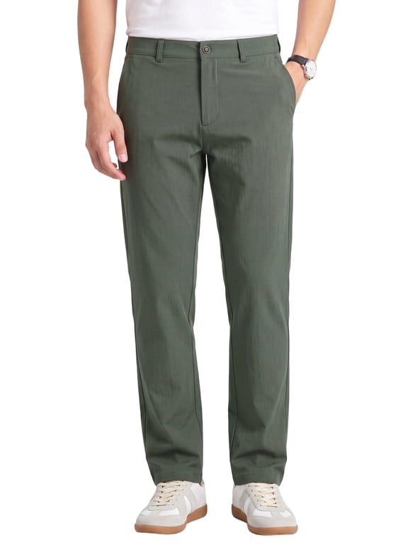 Men's Regular Fit Casual Work Pants, Stretch Dress Pants with Flex Waist, Flat Front Golf Trousers for Spring Summer