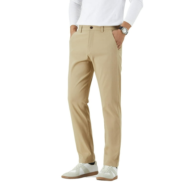 Men's 4-Way Stretch Dress Pants Mid-Rise Straight Cut with