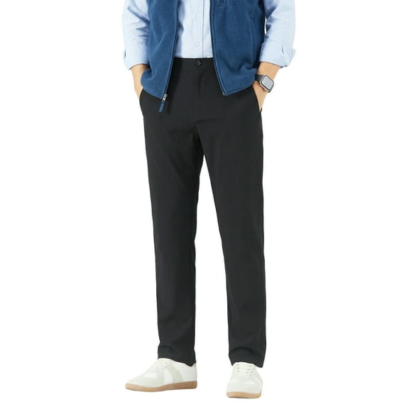 Men's 4-Way Stretch Dress Pants - Mid-Rise Straight Cut with Elastic Waist (Business Casual)