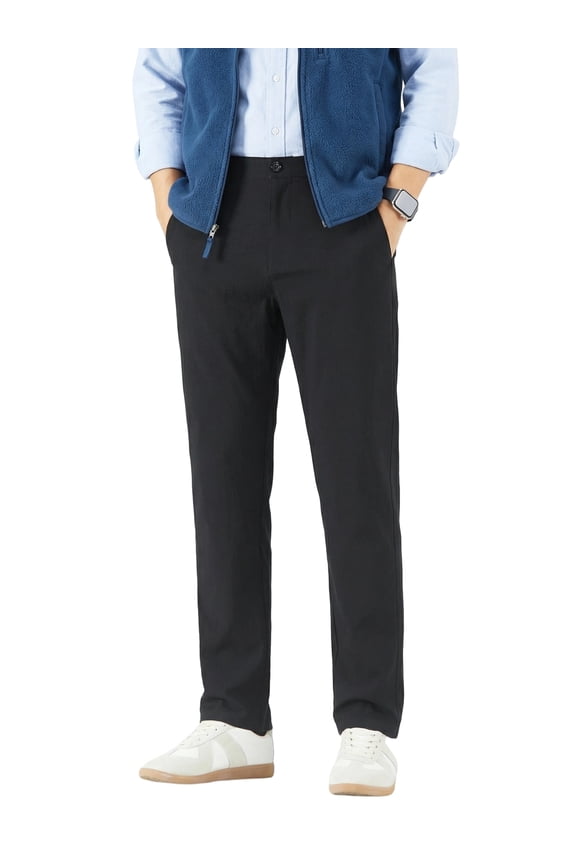 Men's 4-Way Stretch Dress Pants - Mid-Rise Straight Cut with Elastic Waist (Business Casual)