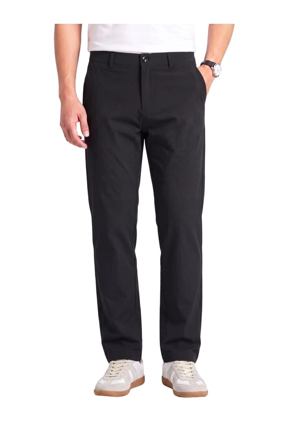 Men's Regular Fit Casual Work Pants, Stretch Dress Pants with Flex Waist, Flat Front Golf Trousers for Spring Summer