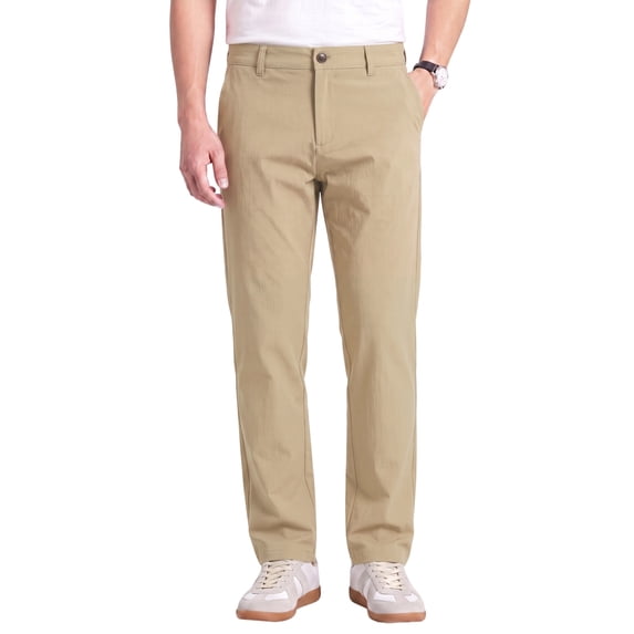MEILIHUA Men's Regular Fit Casual Work Pants, Stretch Dress Pants with Flex Waist, Flat Front Golf Trousers for Spring Summer