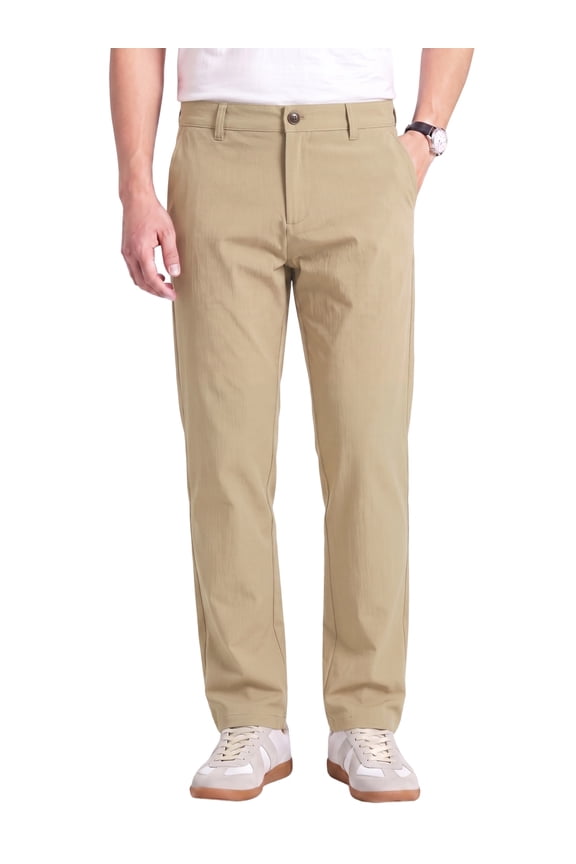 Men's Regular Fit Casual Work Pants, Stretch Dress Pants with Flex Waist, Flat Front Golf Trousers for Spring Summer
