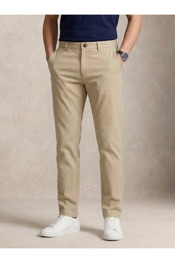 Men's 4-Way Stretch Dress Pants - Mid-Rise Straight Cut with Elastic Waist (Business Casual)