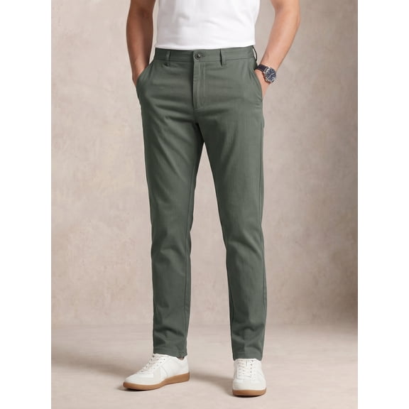 Men's 4-Way Stretch Dress Pants - Mid-Rise Straight Cut with Elastic Waist (Business Casual)