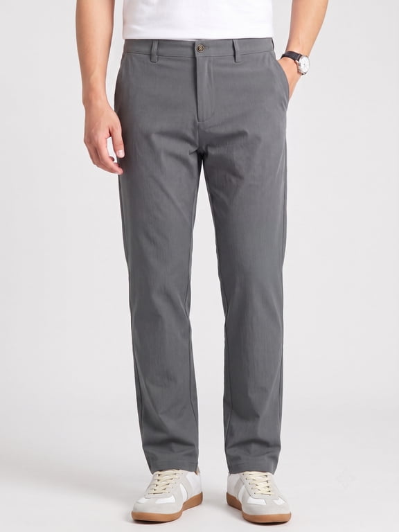Men's Regular Fit Casual Work Pants, Stretch Dress Pants with Flex Waist, Flat Front Golf Trousers for Spring Summer