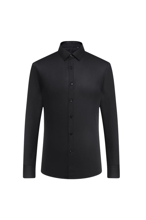 Men's 4-Way Stretch Wrinkle-Free Spread Collar Soild Dress Shirts Long Sleeve Regular Fit Casual Wedding Silky Sheen Looking Shirt