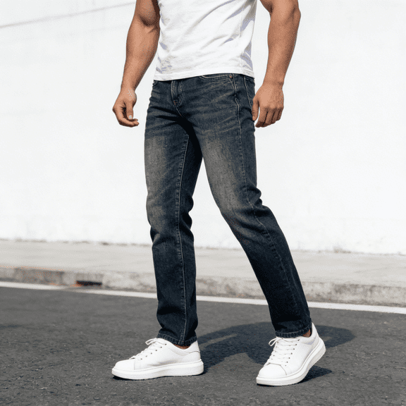 Men's 400g Heavyweight Stretch Jeans, Classic Straight Fit Denim Pants with Vintage Wash for Daily Wear, Sturdy and All-Day Comfort