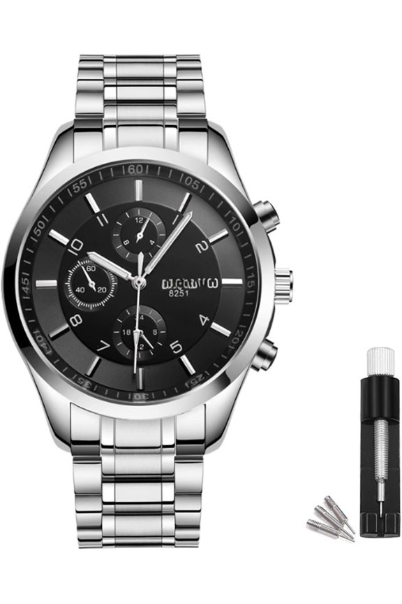 Men's 40mm Analog Watch - Auto Date & Day Display, Stainless Steel Business Wristwatch, Easy to Read, 30M , No Chronograph