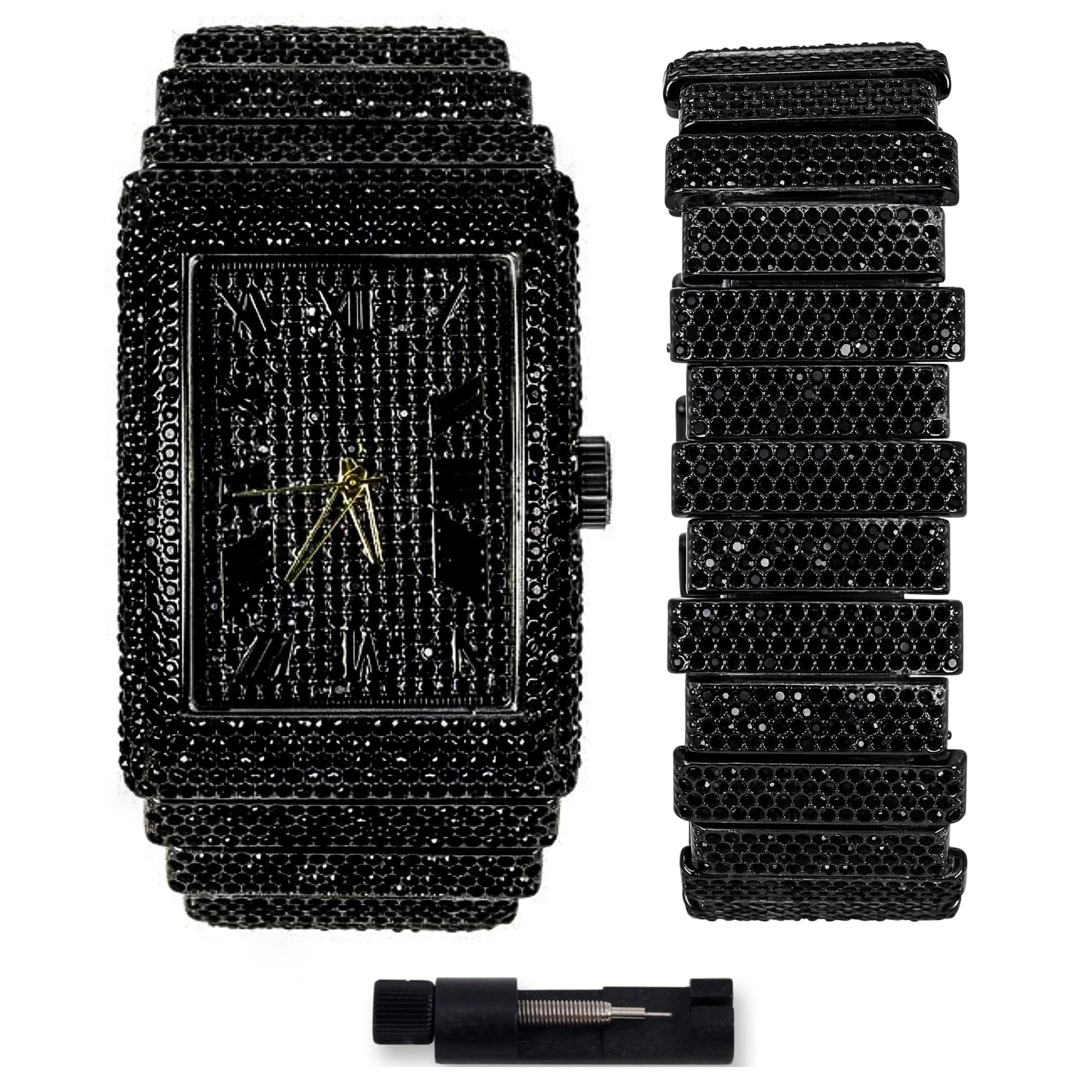 Men's Rectangle Fully Iced Out Diamond Watch with Adjustable