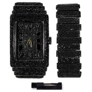 Mens 40mm Fully Iced Out Watch & Bracelet Set, Rectangle Case - Black Dial, Staggered Bracelet