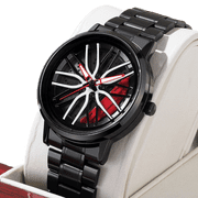 Men's 42mm Car Wheel Rim Design Quartz Watch, Luminous, 3ATM Waterproof, Stainless Steel Band