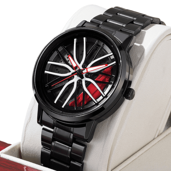 Men's 42mm Car Wheel Rim Design Quartz Watch, Luminous, 3ATM Waterproof, Stainless Steel Band