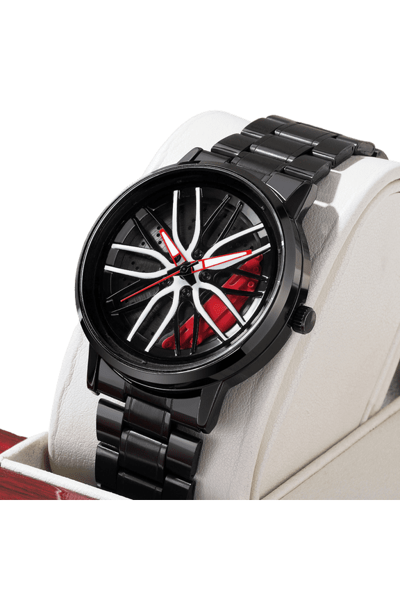 Men's 42mm Car Wheel Rim Design Quartz Watch, Luminous, 3ATM Waterproof, Stainless Steel Band
