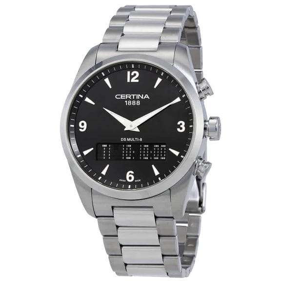 Men's 42mm Steel Bracelet & Case Swiss Quartz Black Dial Analogue-Digital Watch C0204191105700