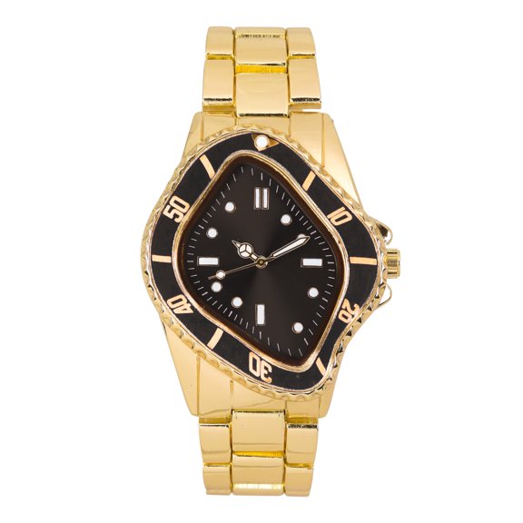 Men’s 42mm Unique Asymmetrical Luxury Watch – 6.5in Quartz Timepiece with Metal Band, Bold Streetwear Style Gift for Him - Black Gold