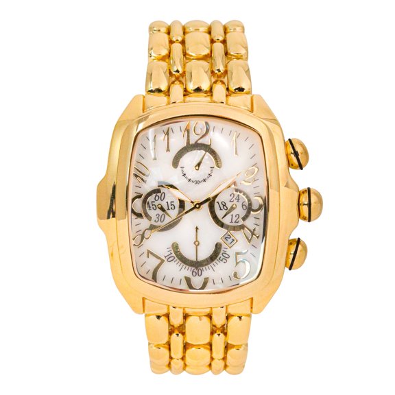 Men’s 43mm Tonneau Shape Analog Quartz Watch – Gold Case with White Dial, 7" Link Bracelet