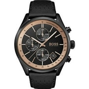 Mens 44mm Black Leather Band IP Steel Case Quartz Analog Watch 1513550