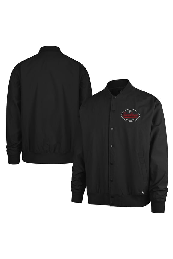 Men's '47 Black Atlanta Falcons Sundays Euro Step Twill Full-Button Bomber Jacket