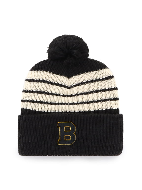 Men's '47 Black Boston Bruins Old Time Hockey Barn Cuffed Knit Hat with Pom