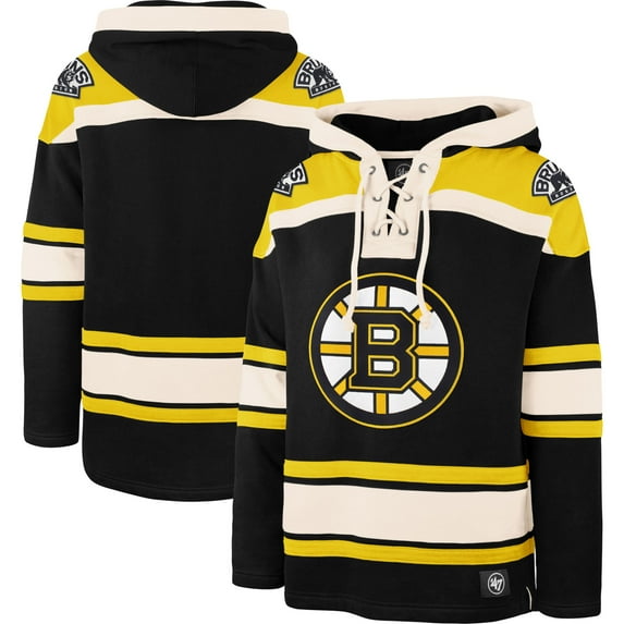 Men's '47 Black Boston Bruins Superior Lacer Lace-up Hoodie