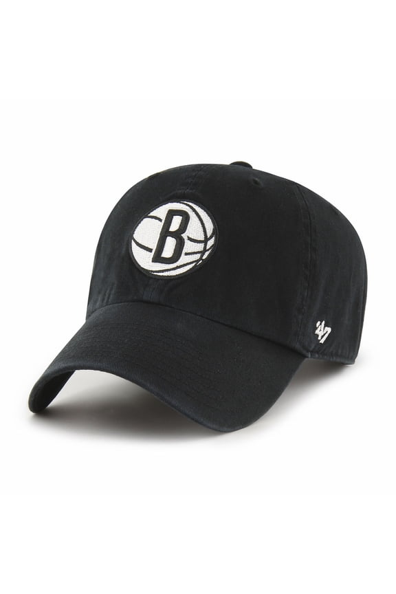 Men's '47 Black Brooklyn Nets Core Logo Clean Up Adjustable Hat