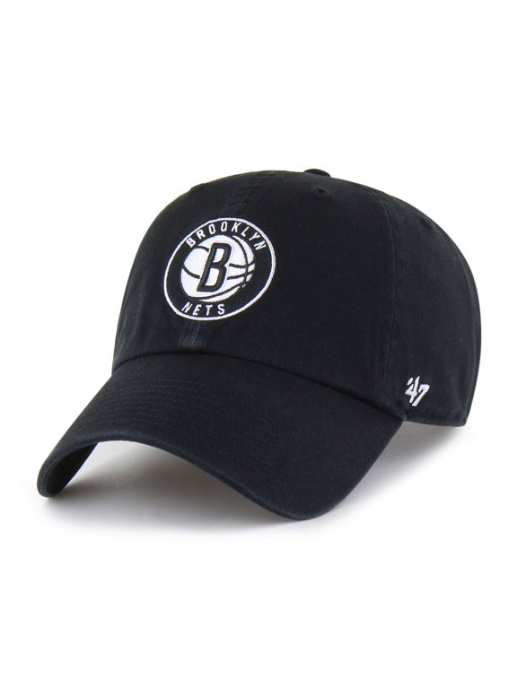 Men's '47 Black Brooklyn Nets Core Logo Clean Up Adjustable Hat