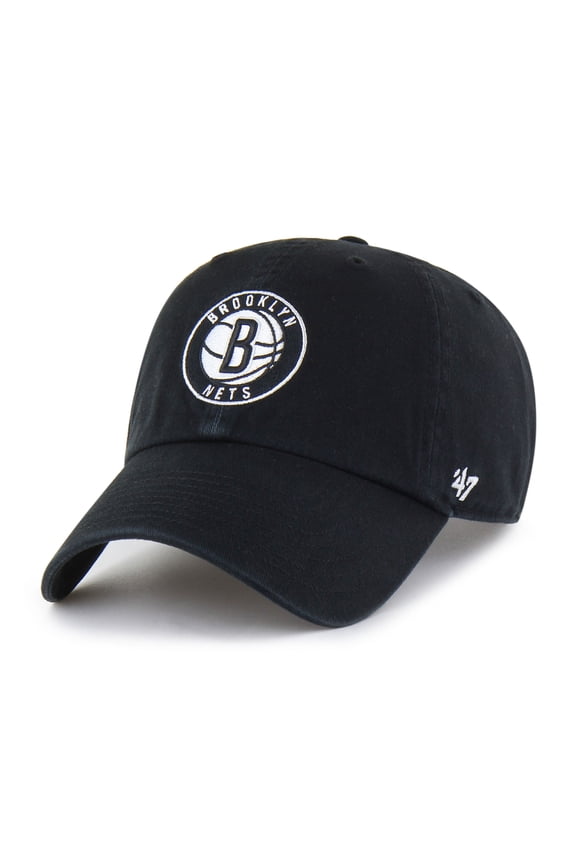 Men's '47 Black Brooklyn Nets Core Logo Clean Up Adjustable Hat