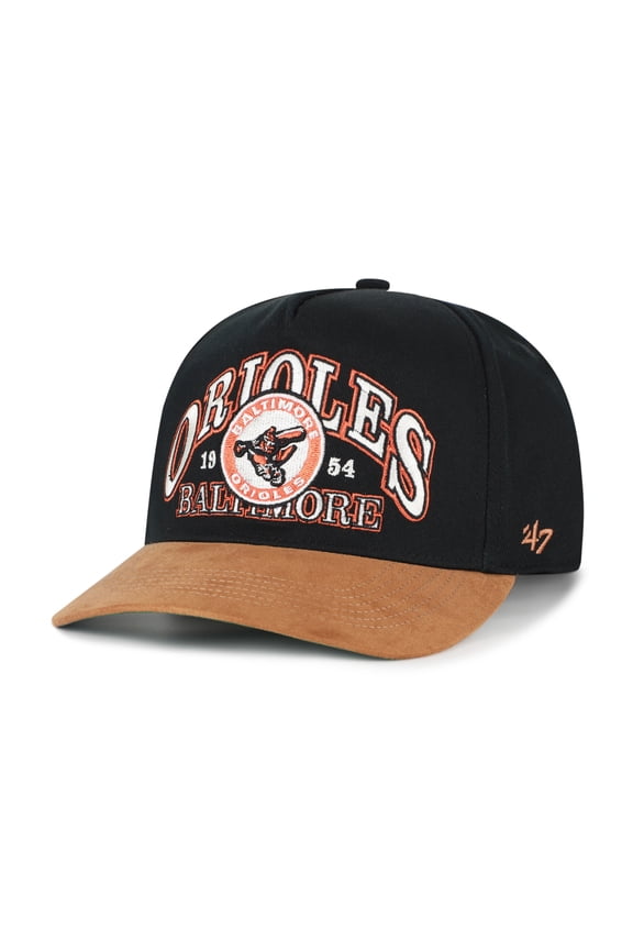 Men's '47 Black/Brown Baltimore Orioles Cooperstown Break Wood Suede Hitch Adjustable Hat