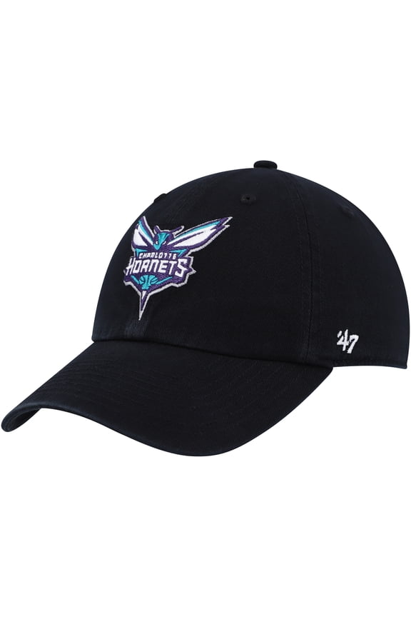 Men's '47 Black Charlotte Hornets Core Logo Clean Up Adjustable Hat